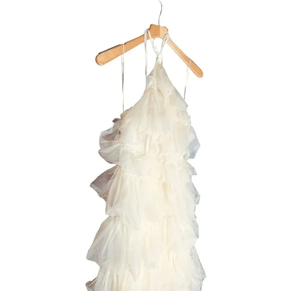 The Post Tiered Mesh Chiffon Ruffle Knee-Length Dress - Picture 4 of 12